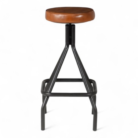 tabouret de bar industriel ajustable en hauteur snack cuir et métal