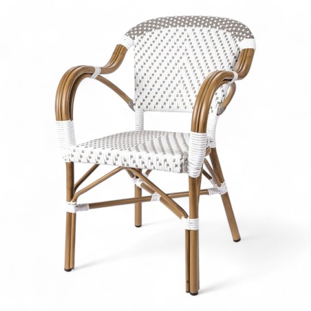 fauteuil de terrasse professionnel tressage gris et blanc empilable