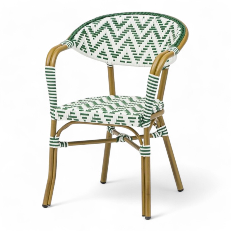 fauteuil extérieur rotin pas cher vert et blanc