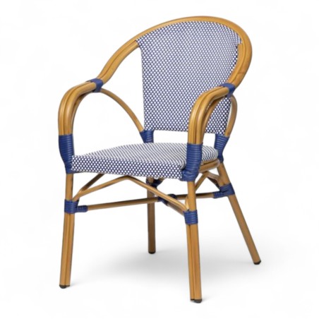 fauteuil d'extérieur bleu design bistrot aluminium rotin bleu