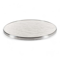 plateau table bistrot parisien imitation marbre blanc cerclage inox