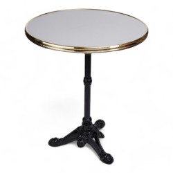 table de bistrot parisien gris clair cerclage laiton pied fonte