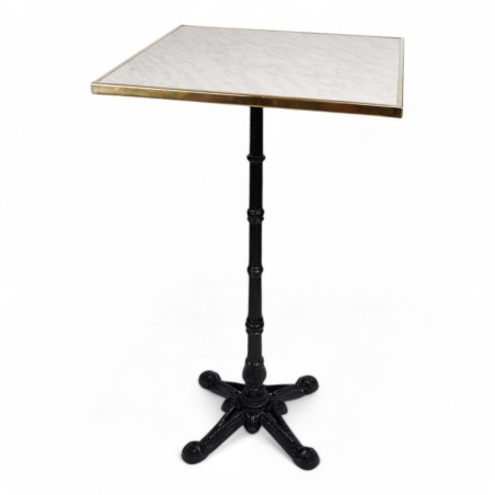 mange-debout bistrot plateau marbre blanc cadre laiton pied bistrot en fonte. Table haute