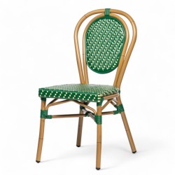 chaise de terrasse parisienne louvre en aluminium et imitation rotin tressage vert et beige