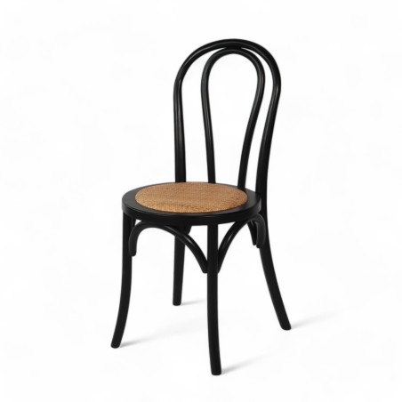 Chaise Levis bois noir assise tressée rotin naturel Chaise Levis bois noir assise tressée rotin naturel