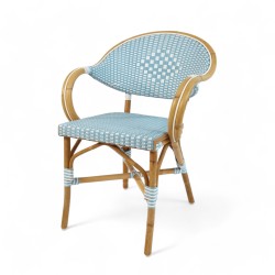 Fauteuil de terrasse Gallieni bleu clair en rotin