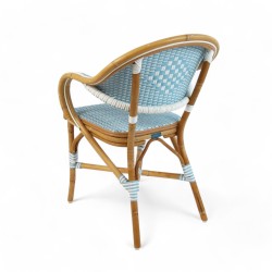 Fauteuil de restaurant extérieur en rotin Gallieni bleu clair et blanche