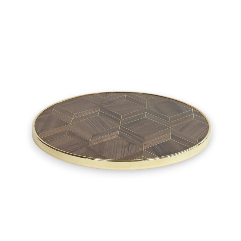 Plateau de table rond LIAM - GOLD - cerclage laiton lisse