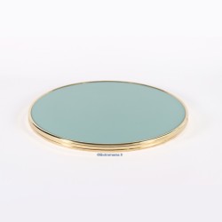 Plateau de table stratifié bleu glace celadon cerclage laiton CHR intérieur extérieur