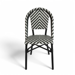 Chaise de terrasse RIVOLI structure aluminium noir tressage en polyrotin  noir et blanc motif chevrons