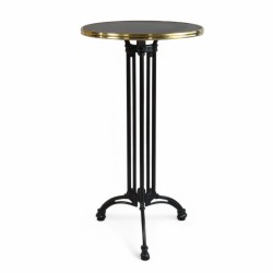 Table haute EIFFEL plateau stratifié noir cerclé laiton pied haut structure fonte aluminium trois branches noir