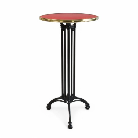 Table haute EIFFEL plateau stratifié rouge Carmin cerclé laiton pied haut structure fonte aluminium trois branches noir