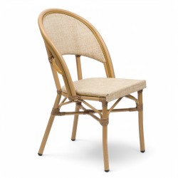 chaise de restaurant parisien textilene beige et blanc structure imitation rotin