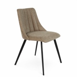 Chaise d'intérieur Milan en tissus matelassé beige foncé et pieds en métal noir