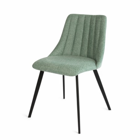 Chaise d'intérieur Verte en tissus rembourré, piétement en métal fin noir Chaise d'intérieur Verte en tissus rembourré, piétement en métal fin noir