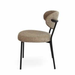 Chaise de bistrot BERGEN rembourré en tissus de couleur beige foncé et pieds en métal noir