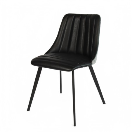 Chaise de salle à manger MILAN, bi matière, similicuir noir et tissus gris chiné. piétement en métal noir. Chaise de salle à manger MILAN, bi matière, similicuir noir et tissus gris chiné. piétement en métal noir.