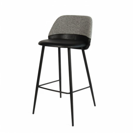 Chaise de bar VERONE bi-matière similicuir noir et tissus gris chiné. pieds en métal noir. Chaise de bar VERONE bi-matière similicuir noir et tissus gris chiné. pieds en métal noir.