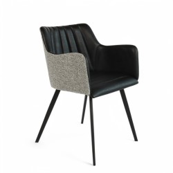 Fauteuil d'intérieur MILAN bi-matière similicuir noir et tissus gris chiné. pieds en métal noir.