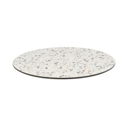 plateau de table rond compact HPL 12mm motif terrazzo malaga pour restaurant chr