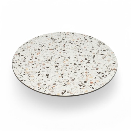 plateau de table rond compact HPL 12mm motif terrazzo malaga pour restaurant chr