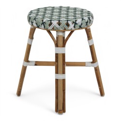 tabouret en rotin bistrot parisien tressage vert et blanc