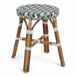 tabouret en rotin bistrot parisien tressage vert et blanc