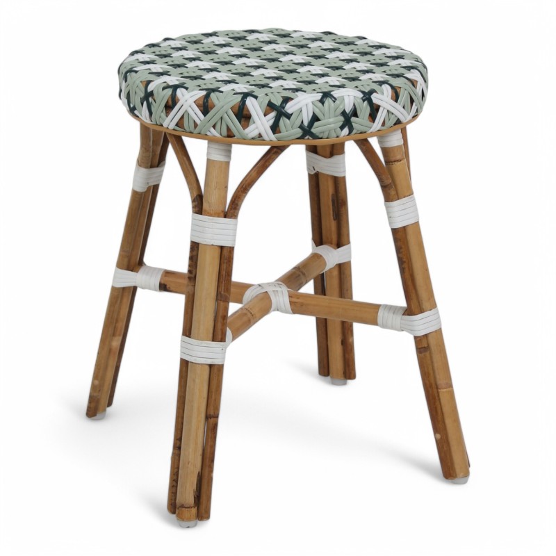 tabouret en rotin bistrot parisien tressage vert et blanc