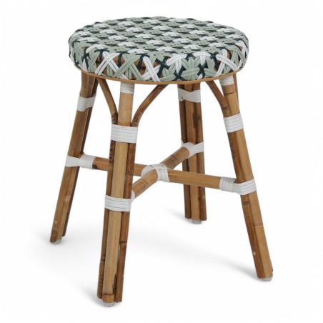 tabouret en rotin bistrot parisien tressage vert et blanc tabouret en rotin bistrot parisien tressage vert et blanc