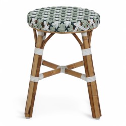 tabouret en rotin bistrot parisien tressage vert et blanc