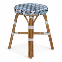 tabouret en rotin bistrot parisien tressage bleu et blanc