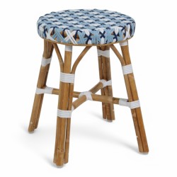 tabouret en rotin bistrot parisien tressage bleu et blanc