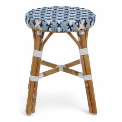 tabouret en rotin bistrot parisien tressage bleu et blanc