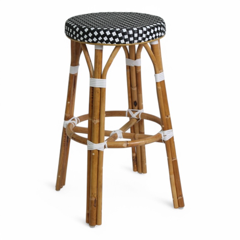 Tabouret de terrasse tabouret de bar Elysée en rotin couleur noir