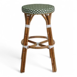 tabouret en rotin bistrot parisien tressage vert et blanc
