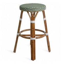 tabouret en rotin bistrot parisien tressage vert et blanc