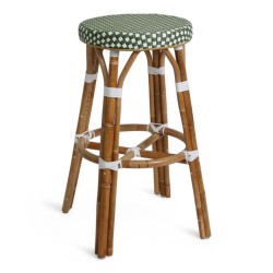 tabouret en rotin bistrot parisien Elysée tressage vert et blanc