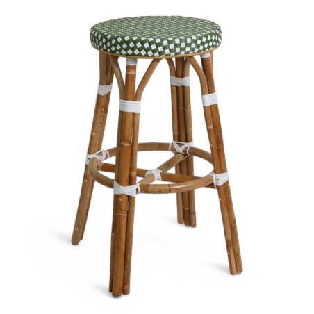 tabouret en rotin bistrot parisien Elysée tressage vert et blanc tabouret en rotin bistrot parisien Elysée tressage vert et blanc