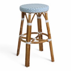 tabouret en rotin bistrot bleu clair et blanc - tabouret rotin