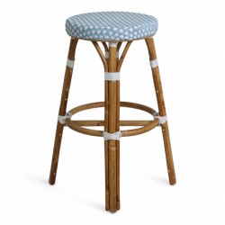 tabouret en rotin bistrot bleu clair et blanc - tabouret rotin