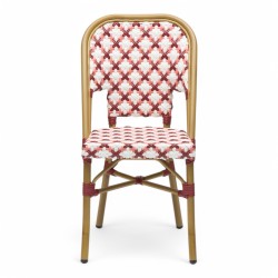 chaise de terrasse parisienne design gatti trucker imitation rotin tressage rouge blanc