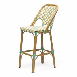 Grande chaise de bar parisienne rotin tressage blanc jaune et vert design paris