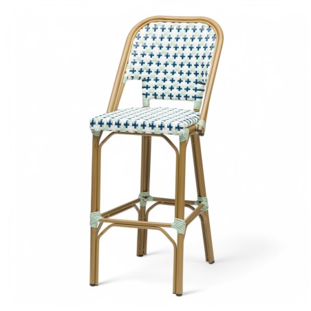 Grande chaise de bar parisienne rotin tressage blanc bleu et vert design paris Grande chaise de bar parisienne rotin tressage blanc bleu et vert design paris