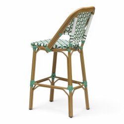 Grande chaise de bar parisienne rotin tressage vert bleu et blanc design paris st germain