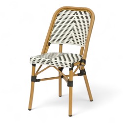chaise de terrasse parisienne aluminium polyrotin Hoche tressée noir et blanc, aluminium couleur rotin