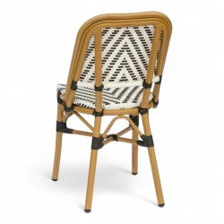 chaise de terrasse parisienne aluminium polyrotin Hoche tressée noir et blanc, aluminium couleur rotin