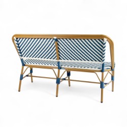 banquette d'extérieur restaurant rivoli tressage bleu et blanc structure aluminium rotin