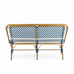 banquette de jardin rivoli tressage bleu et blanc structure aluminium rotin