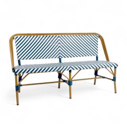 banquette d'extérieur restaurant rivoli tressage bleu et blanc structure aluminium rotin