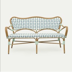 banquette de terrasse parisienne st germain imitation rotin tressage polyrotin bleu et blanc
